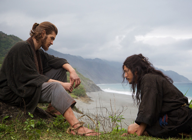 L-R: Andrew Garfield plays Father Rodrigues and Yosuke Kubozuka plays Kichijiro in the film SILENCE by Paramount Pictures, SharpSword Films, and AI Films